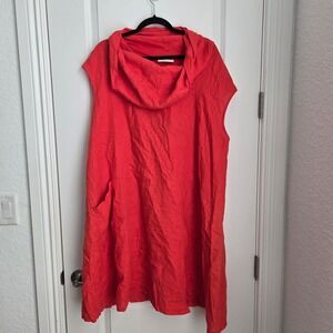 Bryn Walker‎ Linen Cowl Neck Sleeveless Orange Tunic Dress Size L